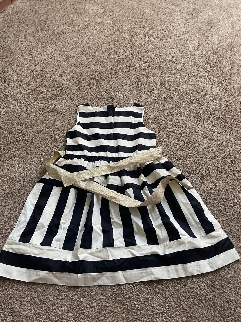 Crewcuts Black & White Striped Holiday Dress with Gold Sash